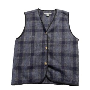 Vintage Upper West Side Plaid Button Front Vest Women 2X Wool Blend Southwestern